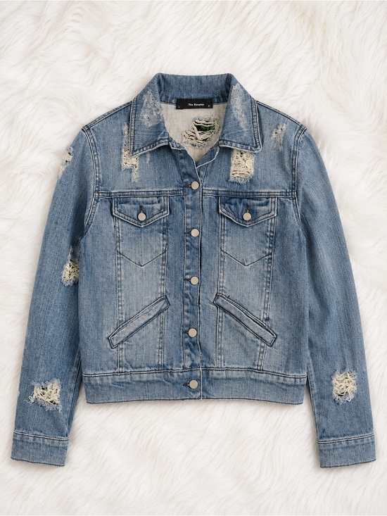 The Kooples Jackets & Blazers - The Kooples Distressed Denim Jacket Blue Wash Size Small